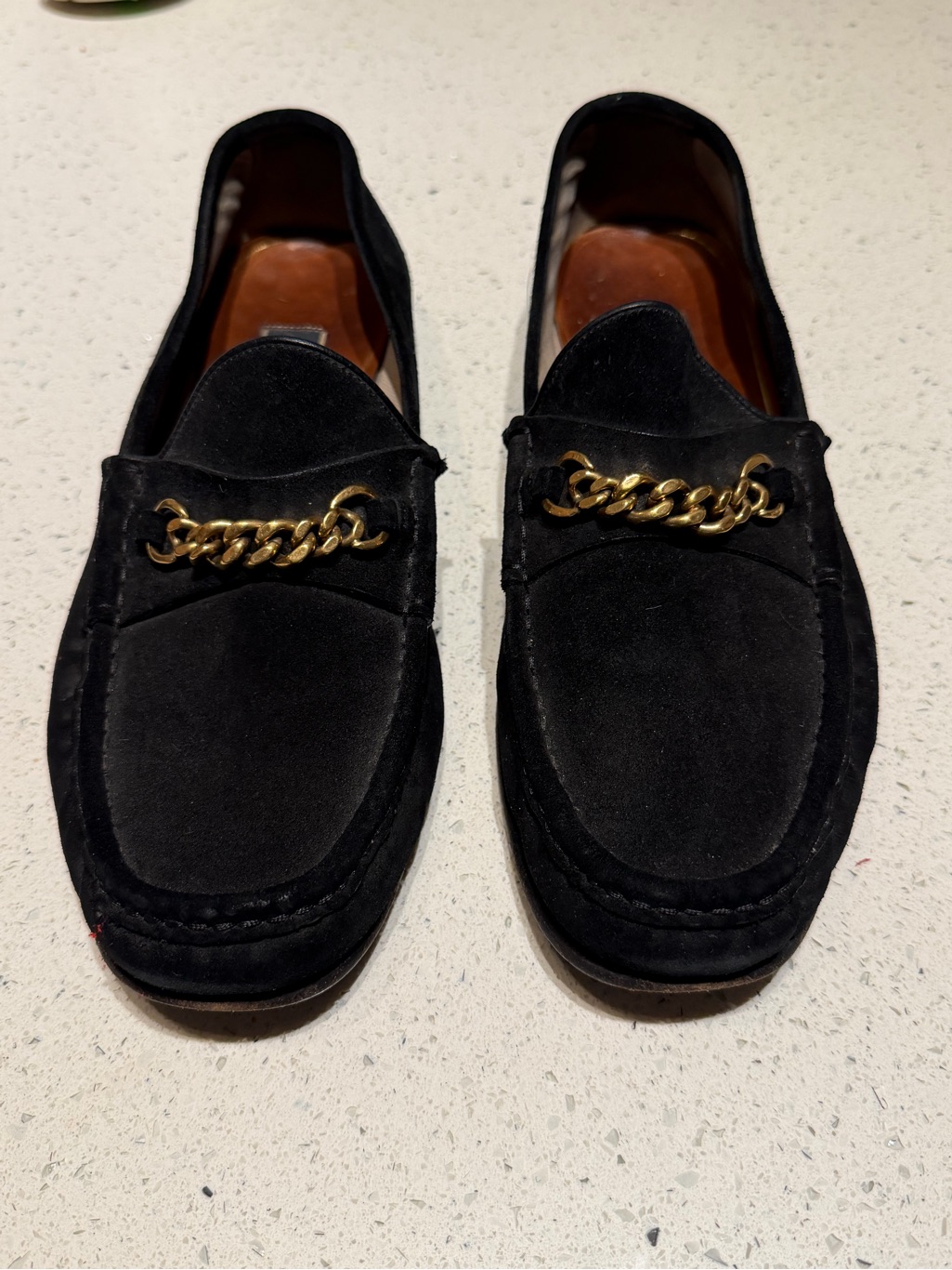 Tom Ford Black Suede Loafers With Gold Chain